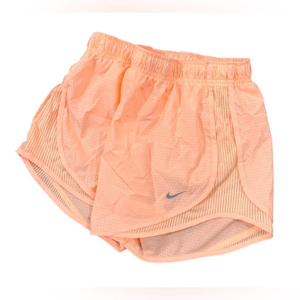 Nike Dri Fit Women's Medium Lined Running Shorts Peach Training Sports Athletic - Picture 2 of 5
